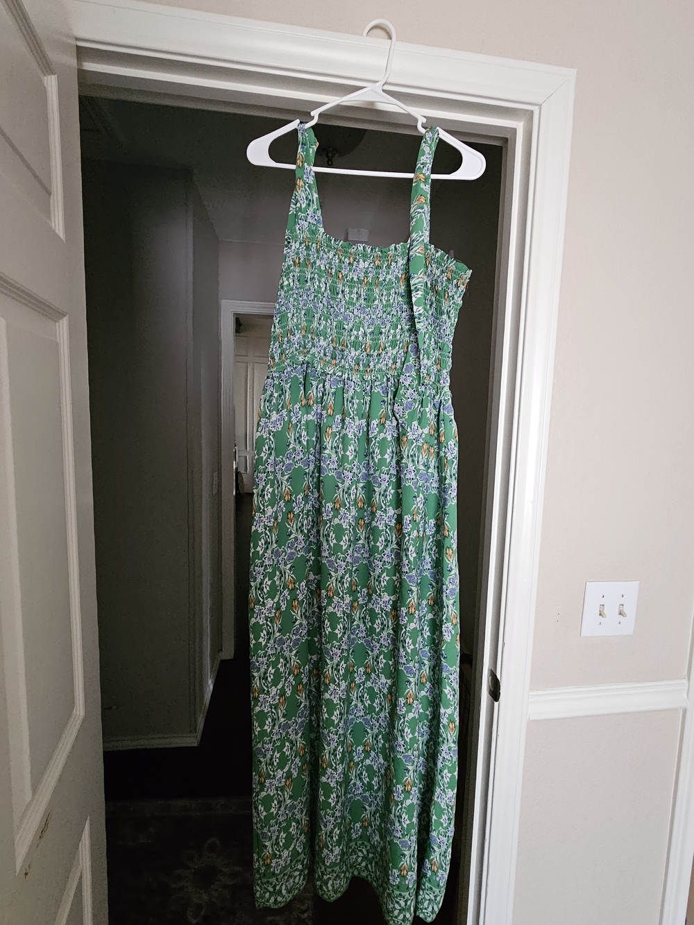Green Floral Smocked Maxi Dress for Girls